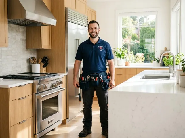 Appliance Repair Hero technician in a Burgettstown, PA kitchen after an appliance repair